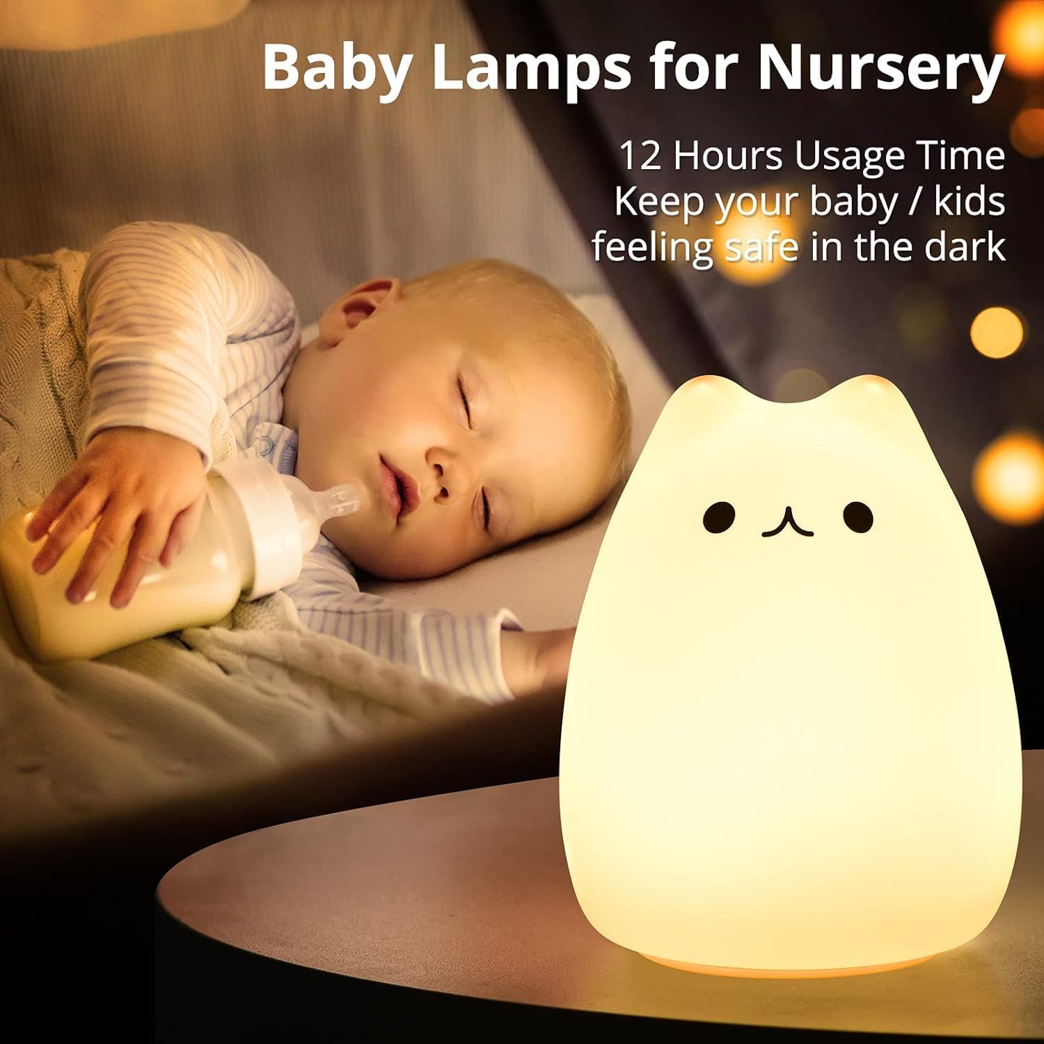Cute Kitty Night Light for Kids Rechargeable Silicone LED Lamp with Warm White & 7-Color Modes - Image 5