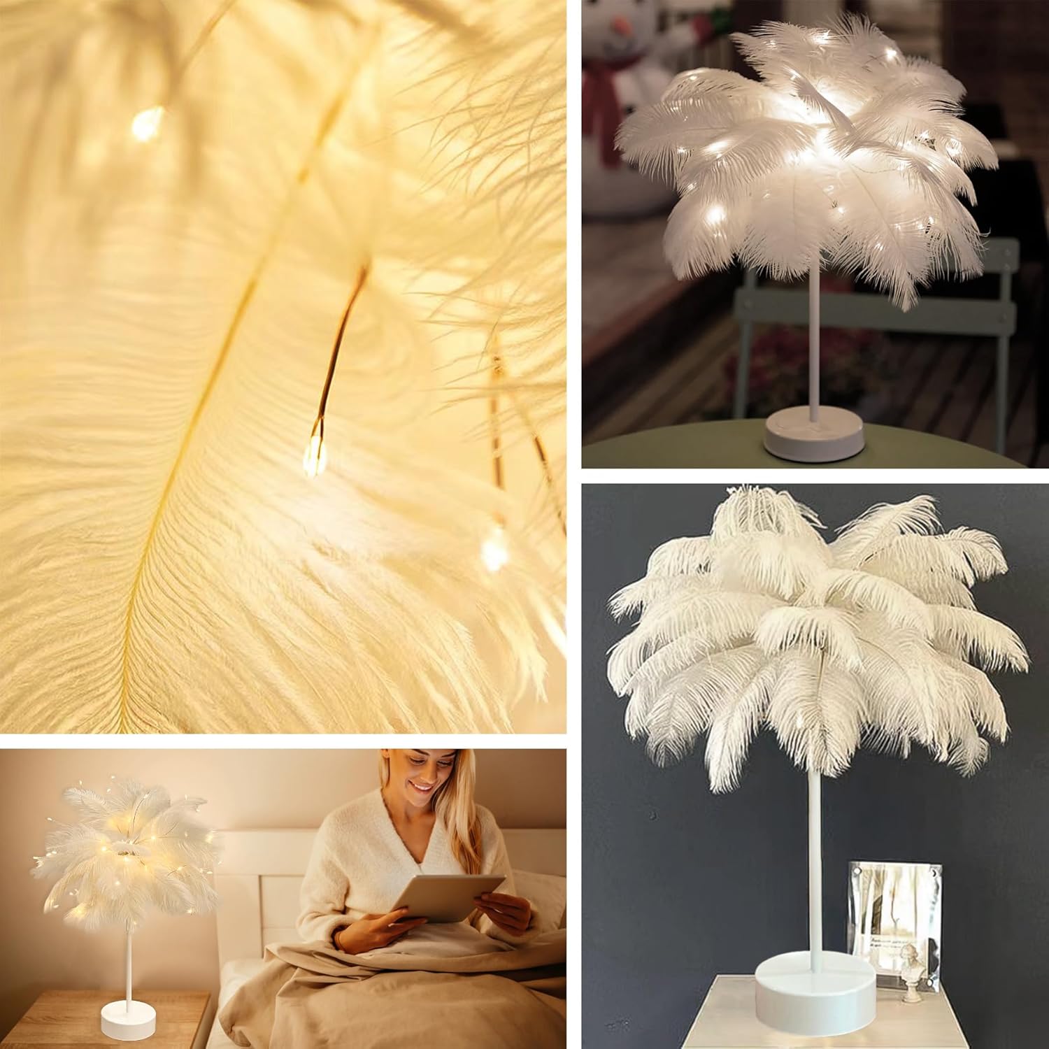 Elegant Ostrich Feather Bedside Table Lamp (white) - Image 7