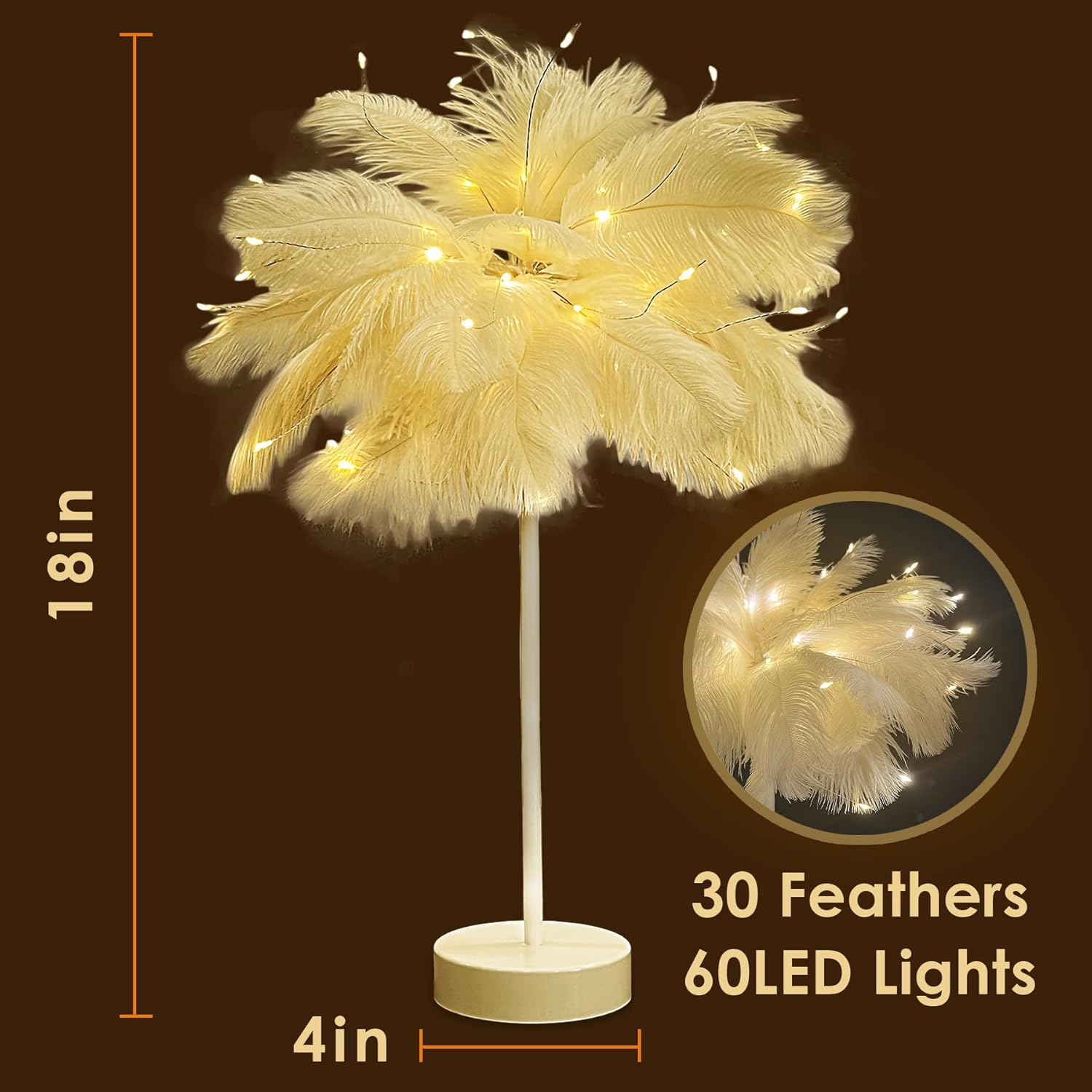 Elegant Ostrich Feather Bedside Table Lamp (white) - Image 4