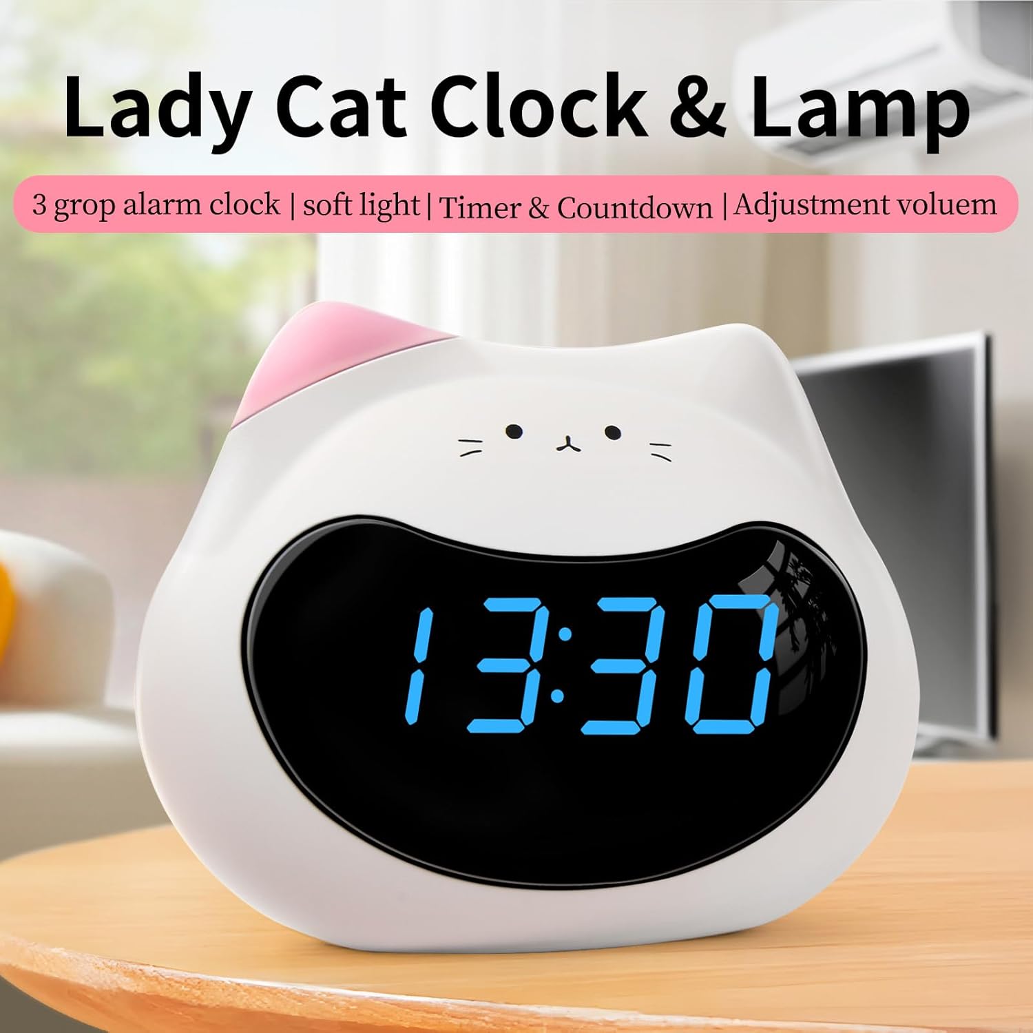 Lady Cat Digital Clock & Lamp – Smart Voice-Controlled Digital Alarm Clock & Night Light Clock for Students with Adjustable Brightness - Image 2
