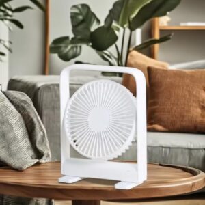 USB Portable Fan, 1200 mAh Battery Rechargeable Magnetic Small Desktop Fan, Battery Powered Desk Fan with Button Control 4 Cooling Speeds and Adjustable Tilt (White)