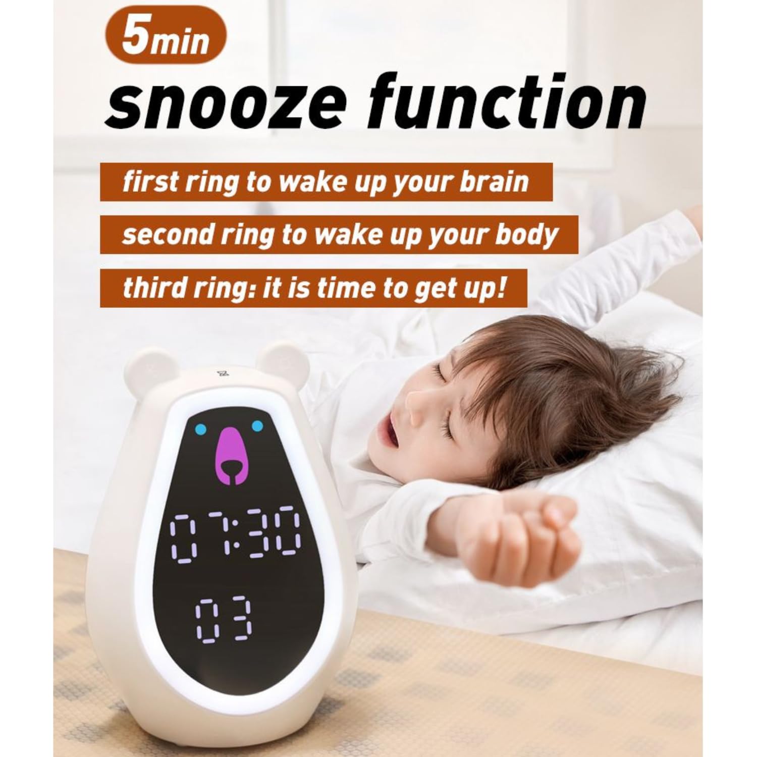 Adorable Bear Alarm Clock with Digital Mirror & Gesture Sensing Makeup Light – Snooze Mode(mix color only) - Image 9