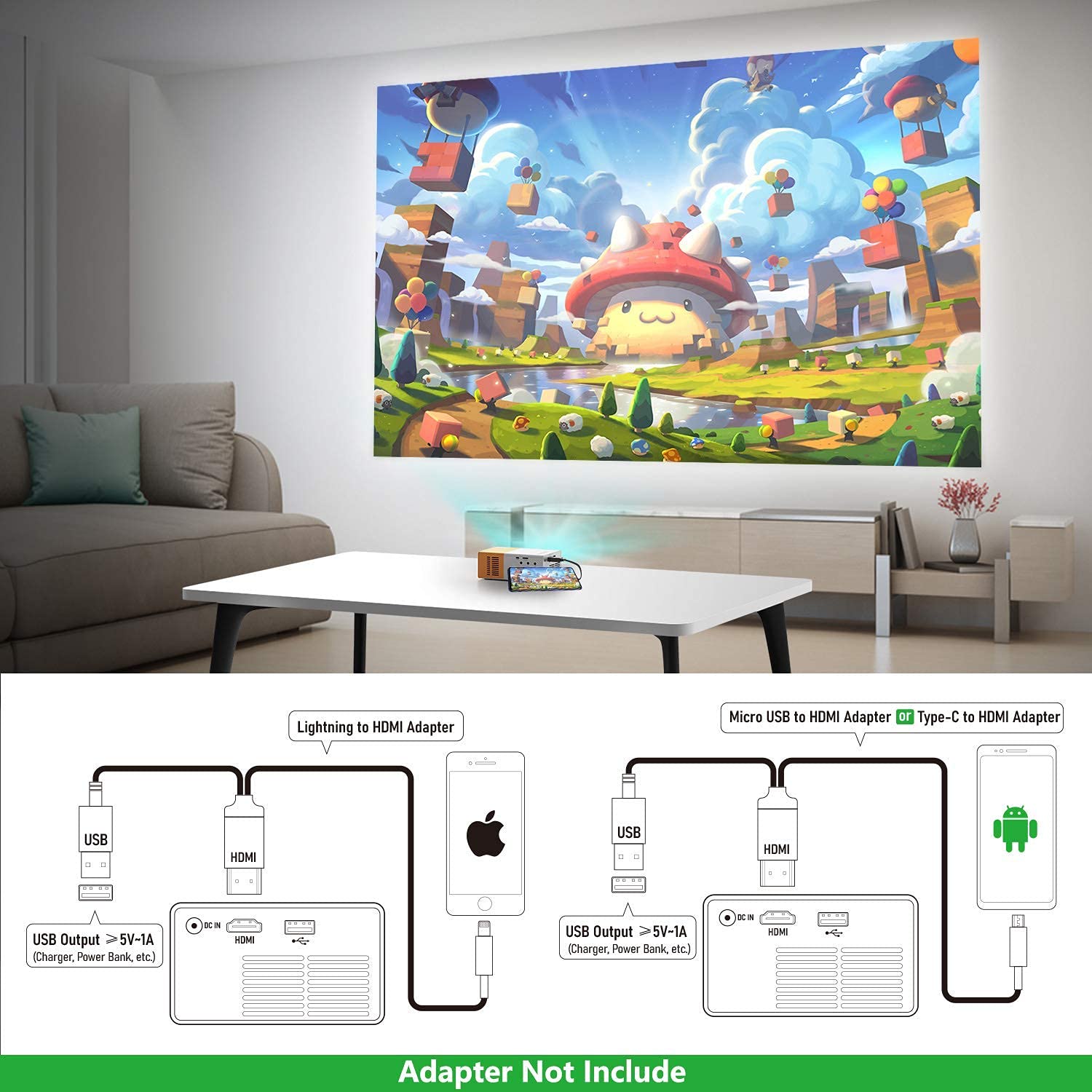 Portable Mini Home Theater LED Projector with Remote Controller - Image 3