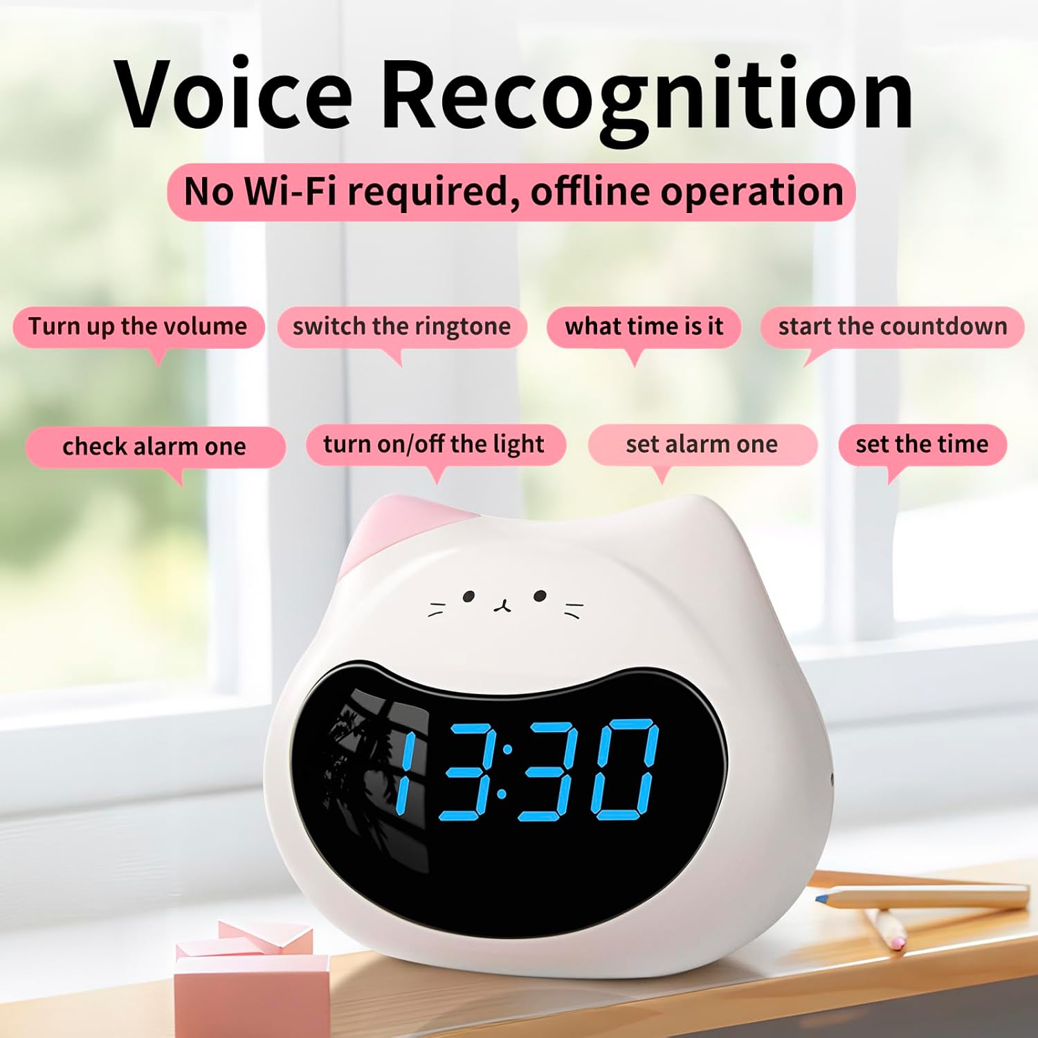 Lady Cat Digital Clock & Lamp – Smart Voice-Controlled Digital Alarm Clock & Night Light Clock for Students with Adjustable Brightness - Image 7