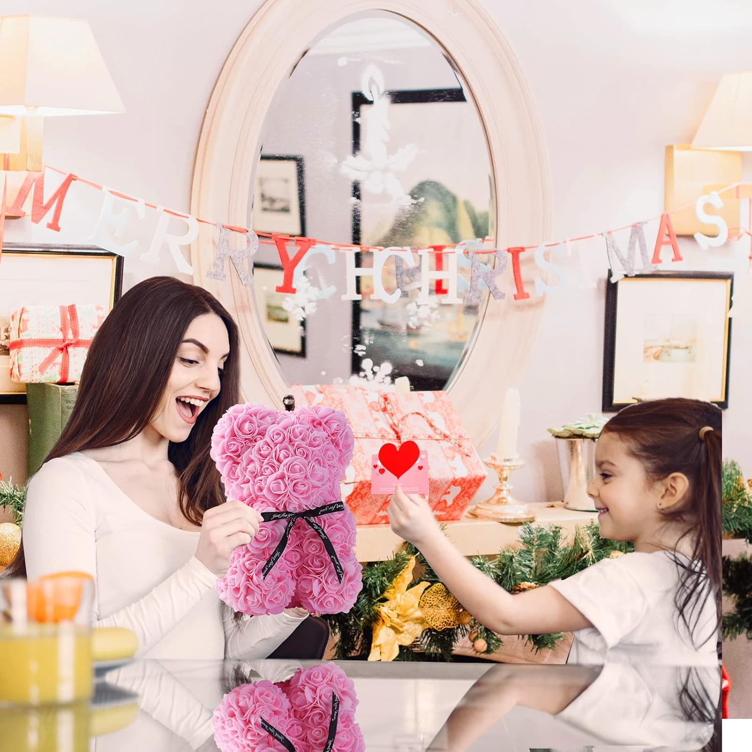 Pink Rose Teddy Bear with DIY String Light - Image 5