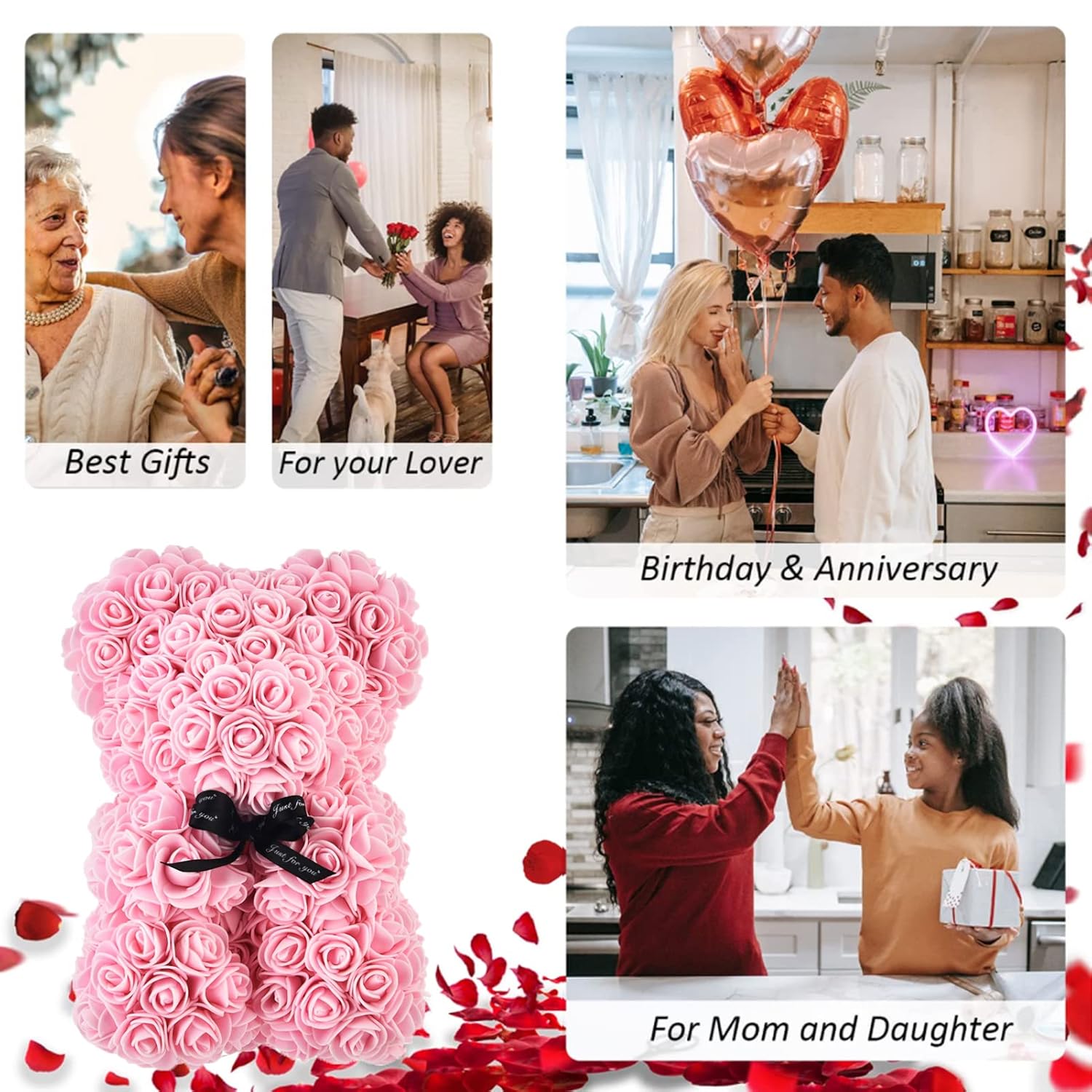 Pink Rose Teddy Bear with DIY String Light - Image 3