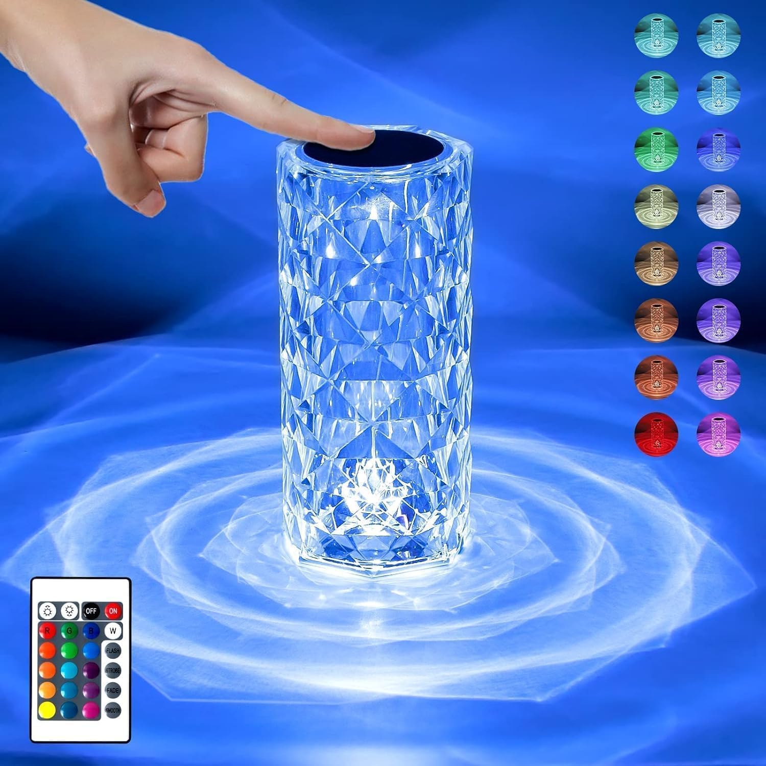 Color Changing Rose Crystal Diamond Table Lamp With Remote
