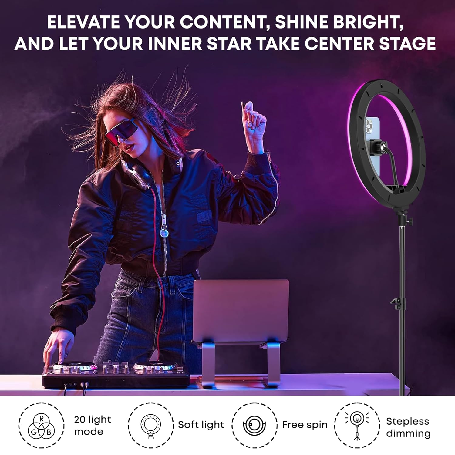 10" inch RGB Ring Light with "7" Feet Tripod Stand for Phone - Image 9