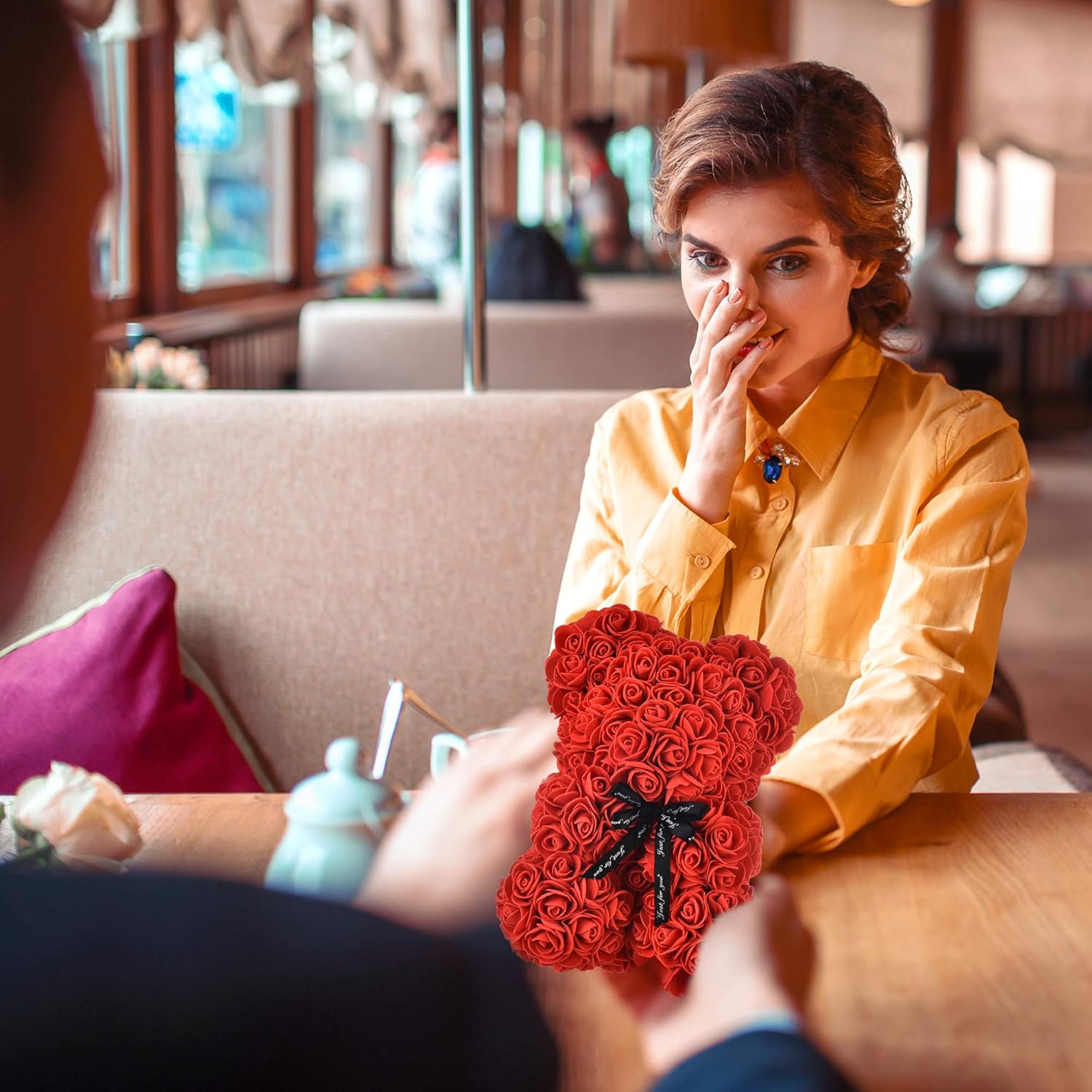 Red Rose Teddy Bear with DIY String Light - Image 3