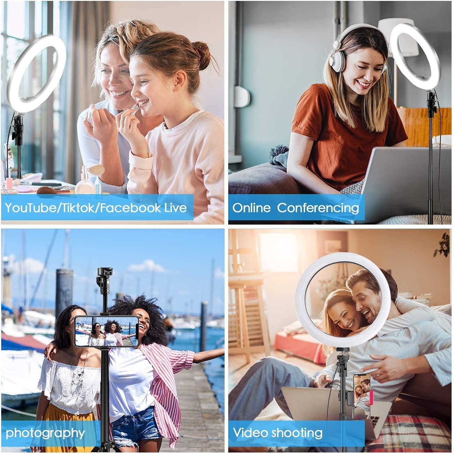 10 Inch LED Ring Light with 3 Level Brightness Dimmable Lighting for Vlogging(white) - Image 6