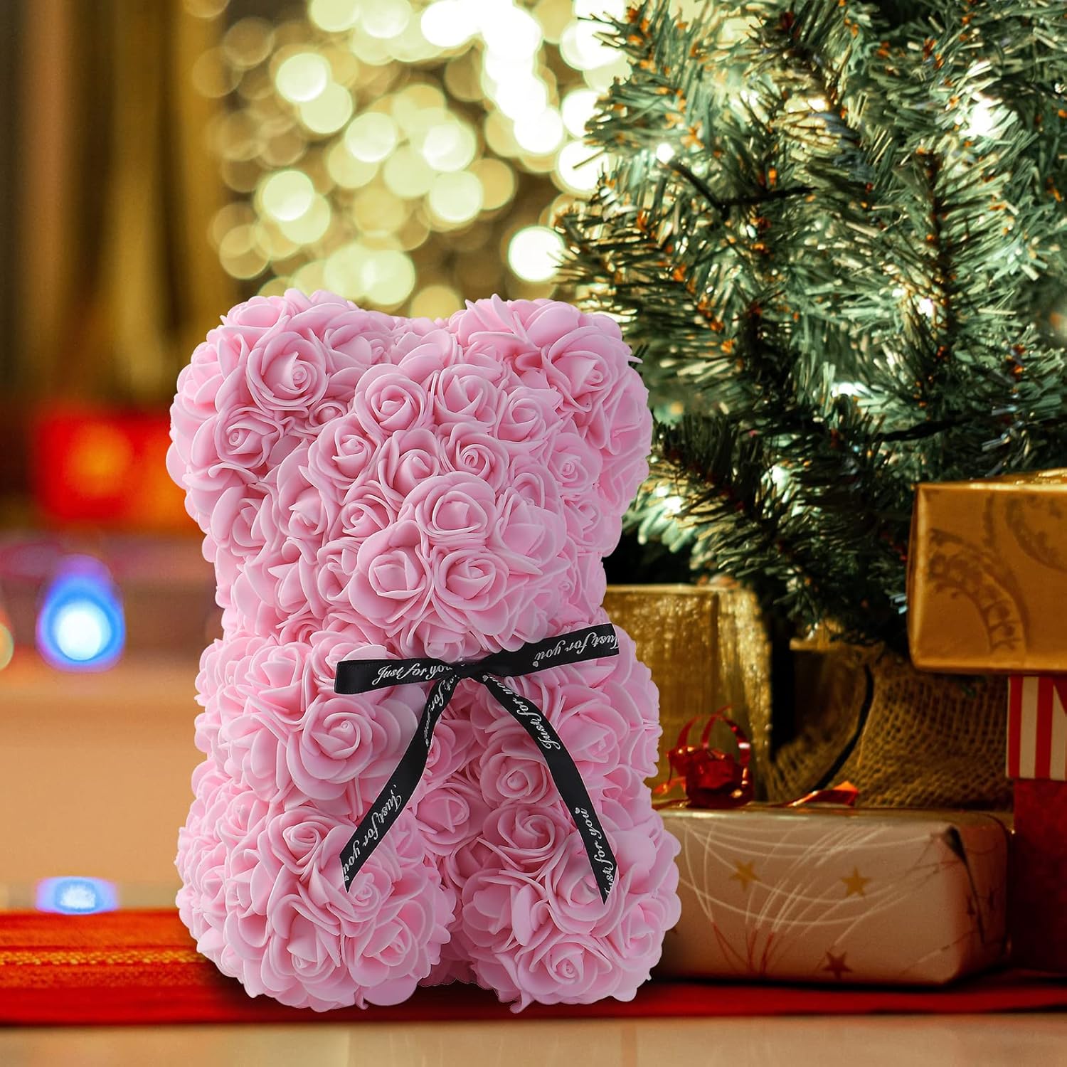 Pink Rose Teddy Bear with DIY String Light - Image 7