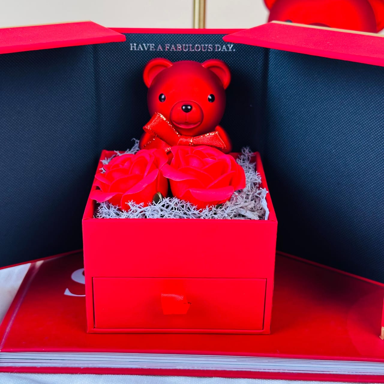 Preserved Flowers Rose Bear Valentine Gift Box (Red) - Image 4