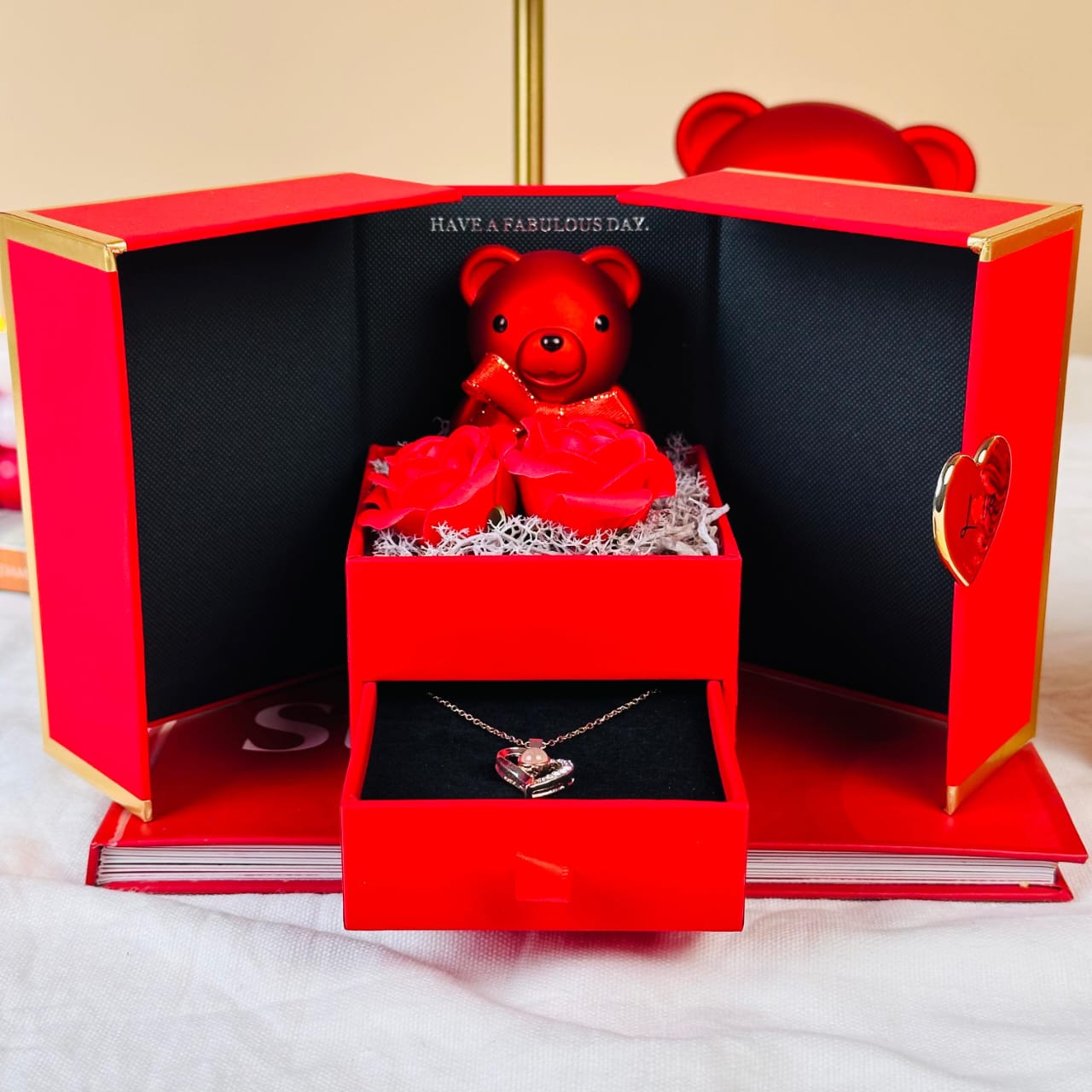 Preserved Flowers Rose Bear Valentine Gift Box (Red) - Image 2