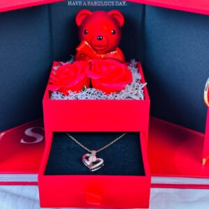 Preserved Flowers Rose Bear Valentine Gift Box (Red)