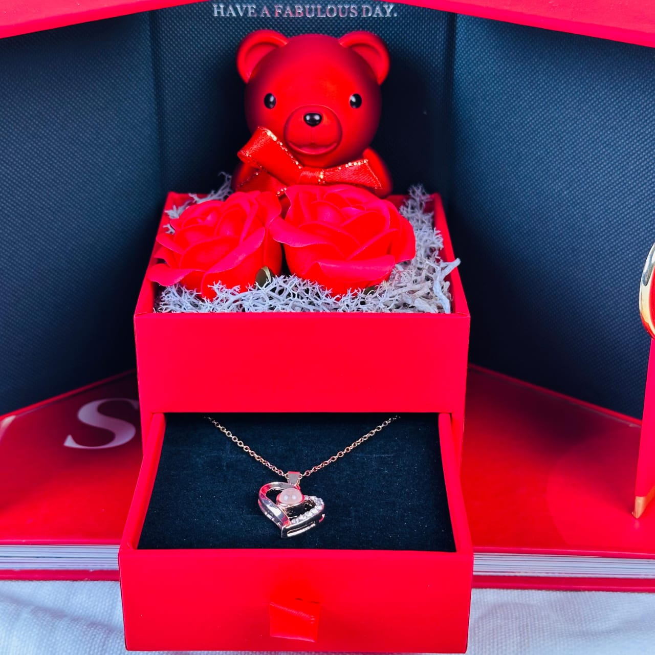 Preserved Flowers Rose Bear Valentine Gift Box (Red)