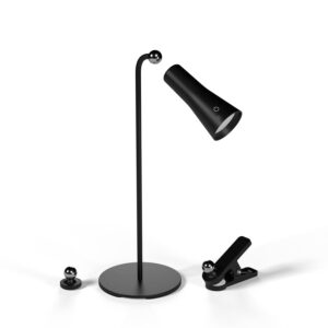 Versatile Table Lamp with Multiple Attachments: Portable Table Lamp with Powerful Magnets, Adjustable Brightness, and USB-C Rechargeable Battery, LED, Metal (Black)