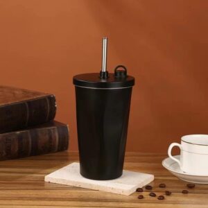 Vacuum Insulated Tumbler with Retractable Straw | Stainless Steel Portable Mug for Hot & Cold Beverages | Leak-Proof, Twist-Off Lid Flask for Coffee, Tea, Juices & More – Charcoal Black