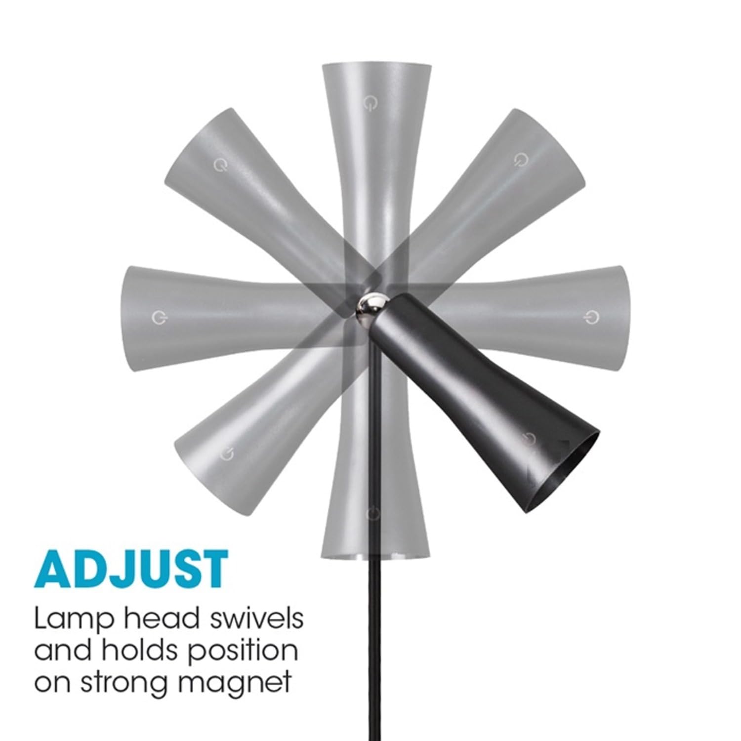 Versatile Table Lamp with Multiple Attachments: Portable Table Lamp with Powerful Magnets, Adjustable Brightness, and USB-C Rechargeable Battery, LED, Metal (Black) - Image 6