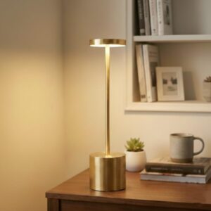 Gold Metal LED Table Lamp Rechargeable with Touch Sensor, 3 Levels Brightness, Ideal Bedside Lamp or Night Light for Kids Nursery, Room Decor, Cafe & Restaurant