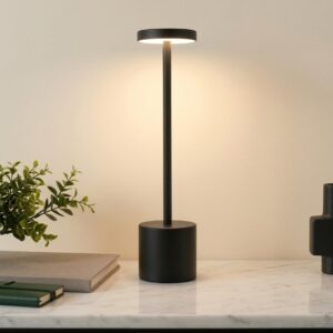 Black Gold Metal LED Table Lamp Rechargeable with Touch Sensor, 3 Levels Brightness, Ideal Bedside Lamp or Night Light for Kids Nursery, Room Decor, Cafe & Restaurant