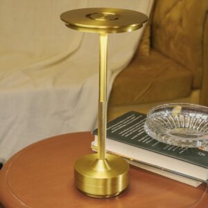 Metal Aureola Cordless LED Table Lamp (Gold) - USB Rechargeable Portable Touch Control Dimmable 3 Light Color Tunable Table Lamp for Hotel,Cafe,Restaurant or Home for Bedside,Center or Dining