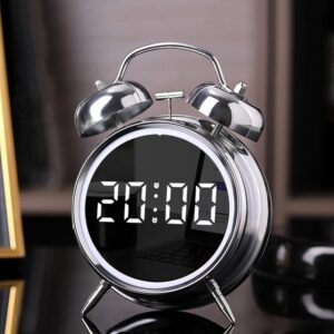 Alarm Clock for Heavy Sleepers, Digital Clock, Alarm Clock for Students with Adjustable Brightness, Snooze Function, Temperature & Touch to Wake (Silver)