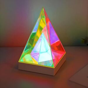 3D Pyramid Acrylic Table Lamp | 2000 mAh Battery | Home Decoration, Diwali Light, Night Light for Bedroom, Bedside Lamp, Stepless Dimming, 3 Colour Touch Control