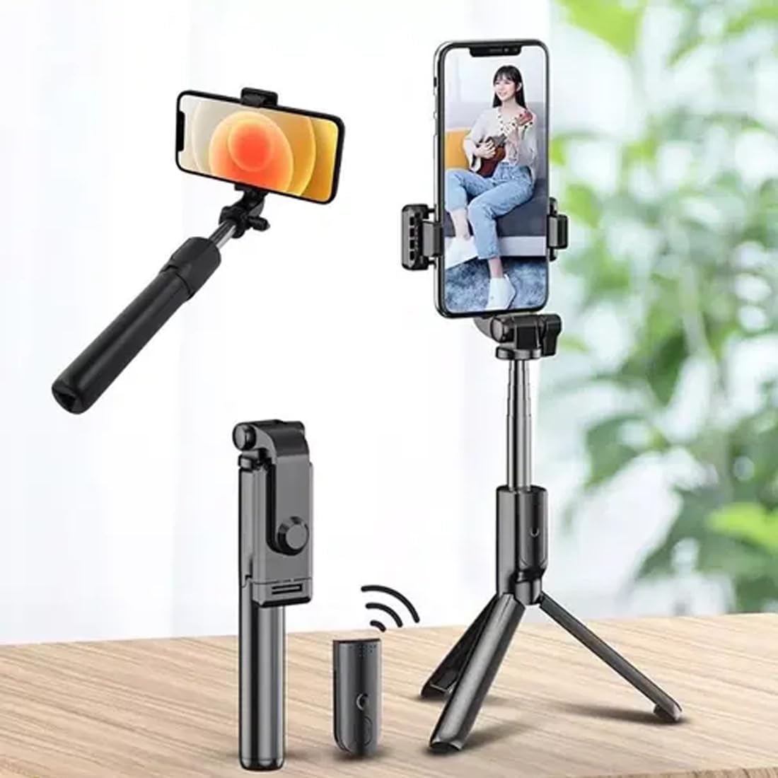 R1-L 3-in-1 Bluetooth Selfie Stick with Tripod Stand & Wireless Remote, 360° Rotation Extendable Mobile Holder for Vlogging, Reels & Photography (Black) - Image 4