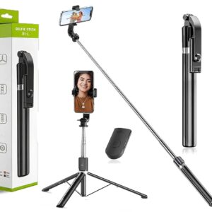 R1-L 3-in-1 Bluetooth Selfie Stick with Tripod Stand & Wireless Remote, 360° Rotation Extendable Mobile Holder for Vlogging, Reels & Photography (Black)