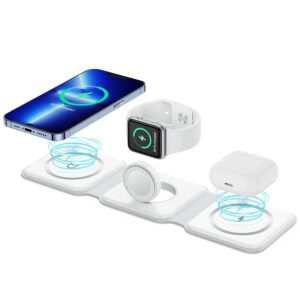 3 in 1 Mag Safe compatible Magnetic Foldable Wireless Charger Compatible with only Apple Watch Series (White)