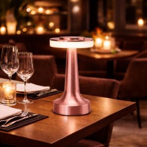 Retro Rose Gold Metal LED Table Lamp Rechargeable with Touch Sensor, 3 Levels Brightness, Ideal Bedside Lamp or Night Light for Kids Nursery, Room Decor, Cafe & Restaurant