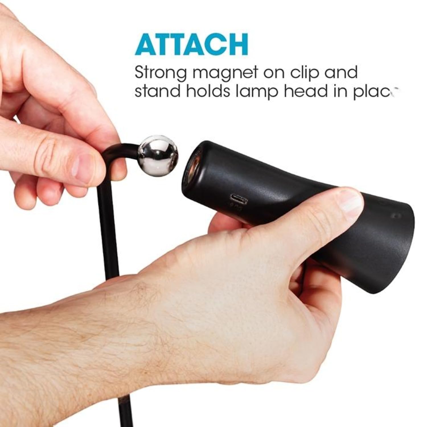 Versatile Table Lamp with Multiple Attachments: Portable Table Lamp with Powerful Magnets, Adjustable Brightness, and USB-C Rechargeable Battery, LED, Metal (Black) - Image 4