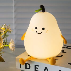 Silicone Pear LED Night Lamp - Birthday, Wedding Gift, Silicone Touch Sensor Light for Bedroom, Rechargeable Table Lamp for Kids & Women, Portable Color-Changing Bedside Decor, Soft Glow Nightlight