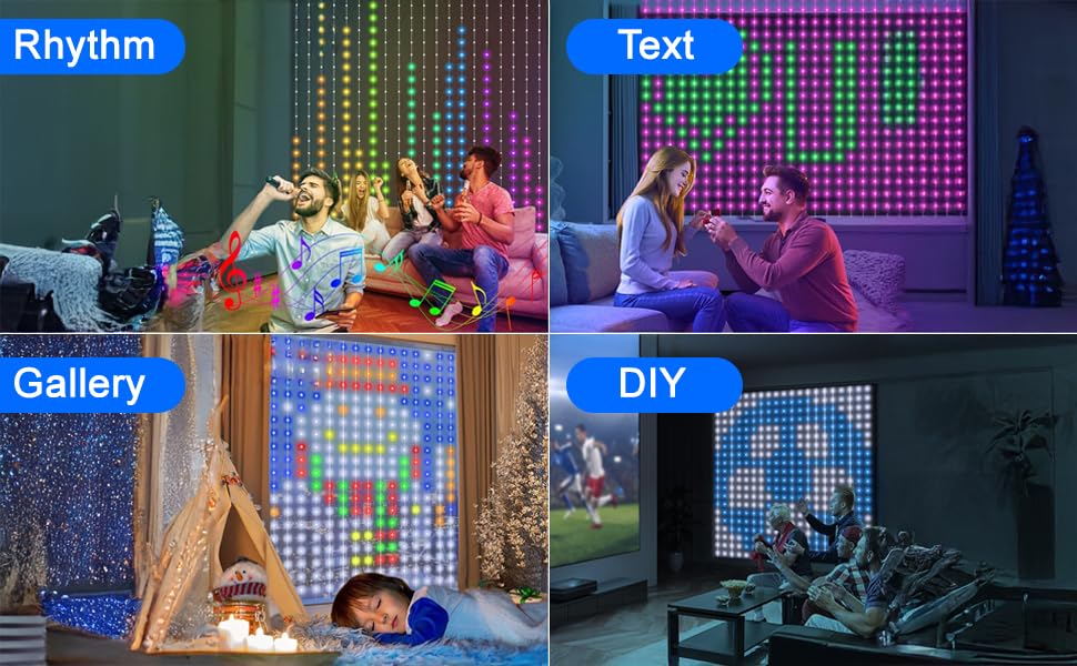 Smart LED Curtain Lights Bluetooth App Control GIF Emoji DIY Text Pixel Animated RGB IC Music Sync 400 LED Fairy Curtain Backdrop for Bedroom Window Wall Decoration 6 x 6 ft - Image 5