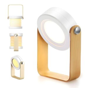 4 in 1 Foldable LED Table Lamp Rechargeable Night Light Flashlight Lantern & Bedside Lamp with Wooden Handle 2000mAh for Home & Outdoor