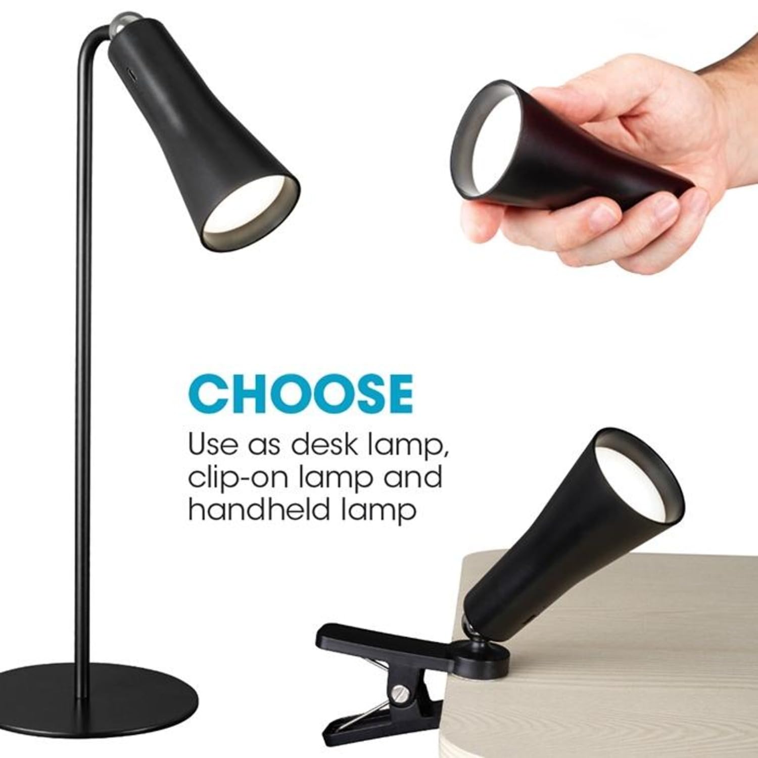 Versatile Table Lamp with Multiple Attachments: Portable Table Lamp with Powerful Magnets, Adjustable Brightness, and USB-C Rechargeable Battery, LED, Metal (Black) - Image 2