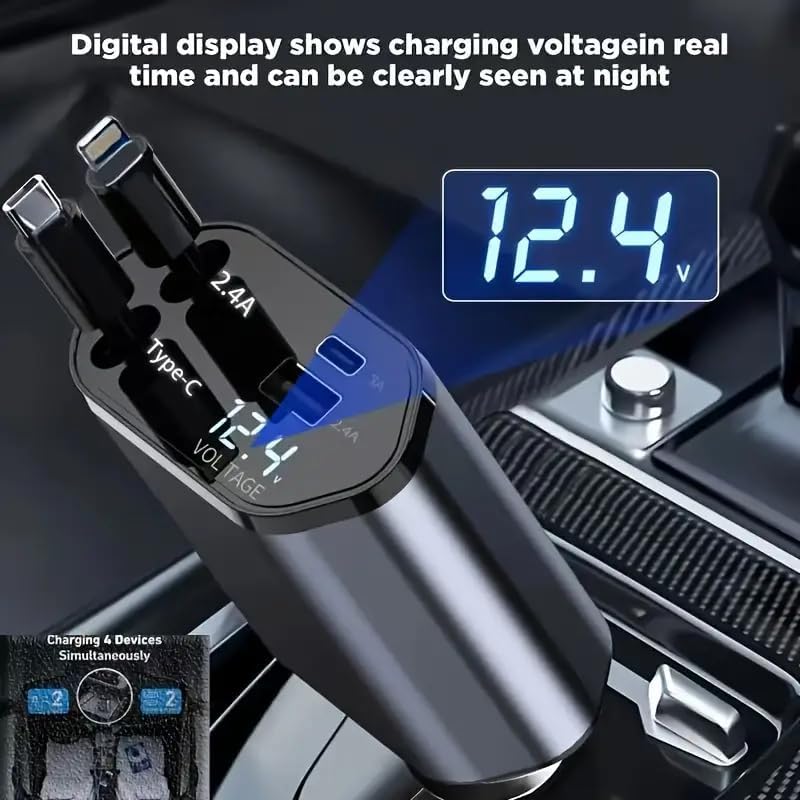 120W Fast Car Charger with 80CM Retractable Type-C Charging for 4 Devices – Universal Car Mobile Charger for All Smartphones & Tablets (car Charger) - Image 5