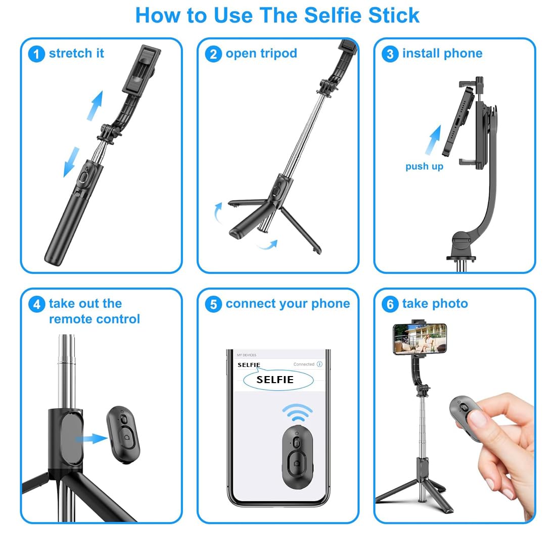 R1-L 3-in-1 Bluetooth Selfie Stick with Tripod Stand & Wireless Remote, 360° Rotation Extendable Mobile Holder for Vlogging, Reels & Photography (Black) - Image 6