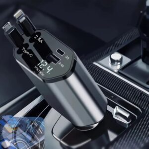 120W Fast Car Charger with 80CM Retractable Type-C Charging for 4 Devices – Universal Car Mobile Charger for All Smartphones & Tablets (car Charger)