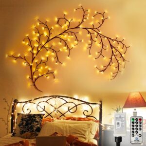 Willow Vine Lights with 144 LEDs, Warm White Lighted Tree Branches, DIY Flexible Wall Decor for Bedroom, Living Room, Wedding, and Holiday Decoration