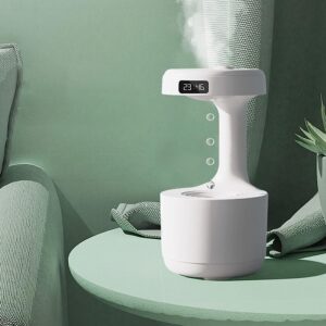 800ml Anti-Gravity Water Droplet Humidifier With 2 Modes, Auto-Shut Off, Night Light, Quiet Essential Oil Diffuser, Cool Mist for Home & Office White
