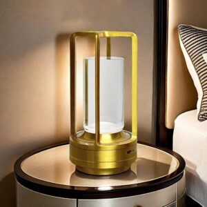 Latern Portable Metal Table Lamp for Indoor/Outdoor, Cozy Warm Lighting, 1800 mAh Rechargeable Battery, 3 Color Stepless Dimming Perfect for Home Decor & Living Room & Bedroom