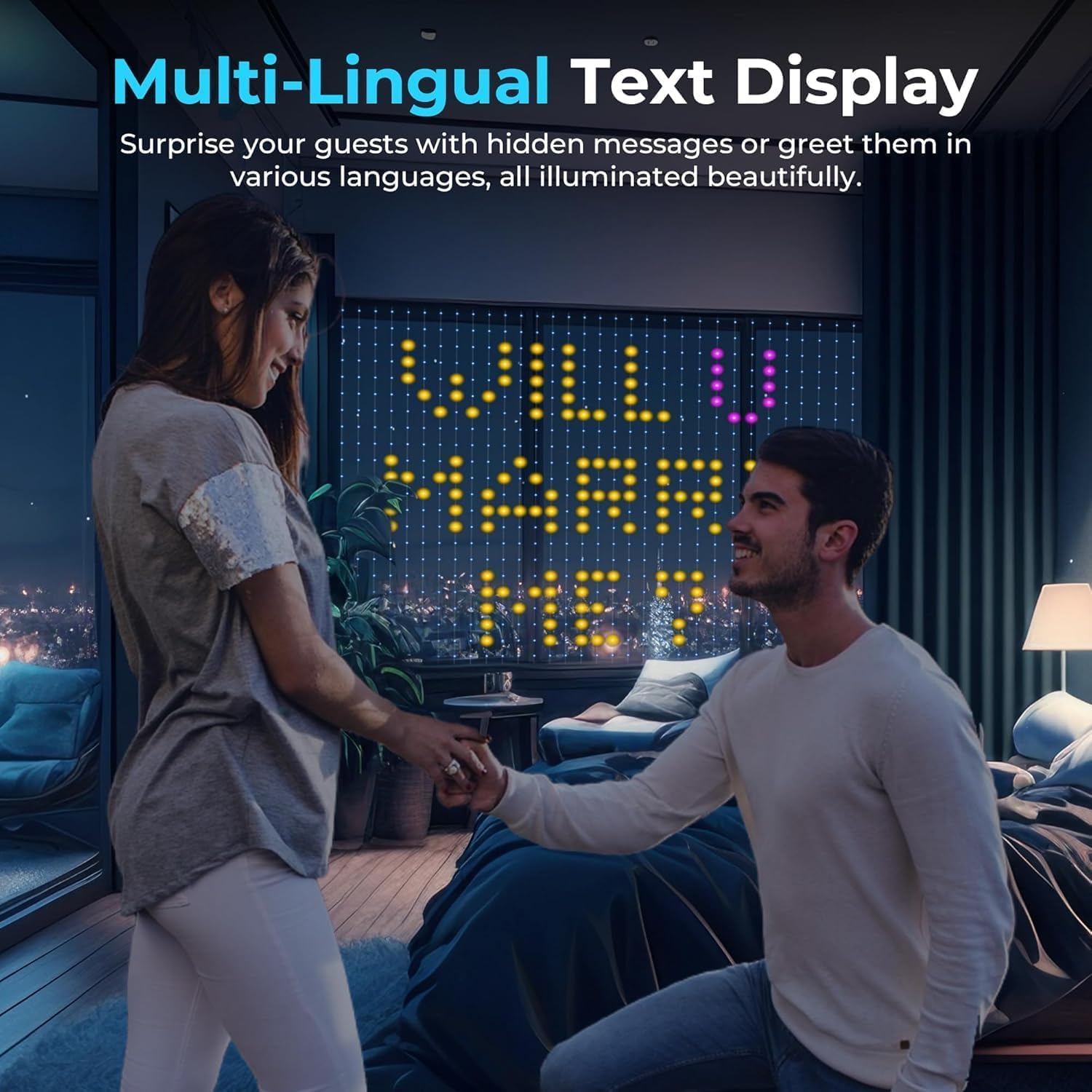 Smart LED Curtain Lights Bluetooth App Control GIF Emoji DIY Text Pixel Animated RGB IC Music Sync 400 LED Fairy Curtain Backdrop for Bedroom Window Wall Decoration 6 x 6 ft - Image 3