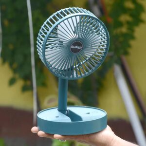 ortable Foldable Rechargeable Table Fan with Adjustable Height & Mobile Phone Holder | Silent Strong Airflow Desk Fan for Home, Office, Bedroom, Study & Travel