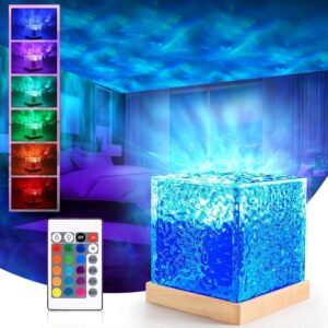 3D Ocean Wave Effect Ripple Lamp for Bedroom, 16 Colors Gradual Rotating LED Projection Night Lamp Projector for Bedroom Light Decor, Crystal Table Lamp for Home, Remote Control