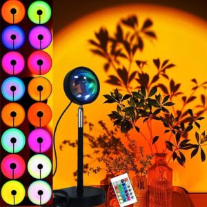 Sunset Lamp Projector 16 Color LED Light Desk Lamp Rainbow Night Light 360° Rotation Romantic Mood Sunlight for Bedroom, Party, Photography with Remote