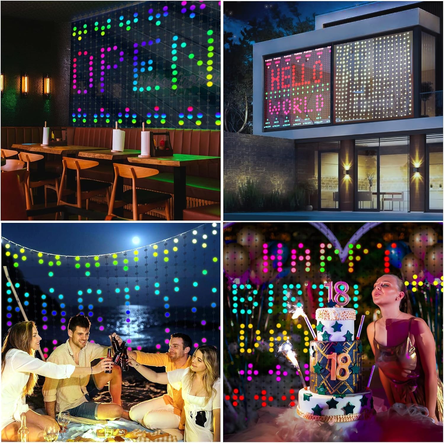 Smart LED Curtain Lights Bluetooth App Control GIF Emoji DIY Text Pixel Animated RGB IC Music Sync 400 LED Fairy Curtain Backdrop for Bedroom Window Wall Decoration 6 x 6 ft - Image 2