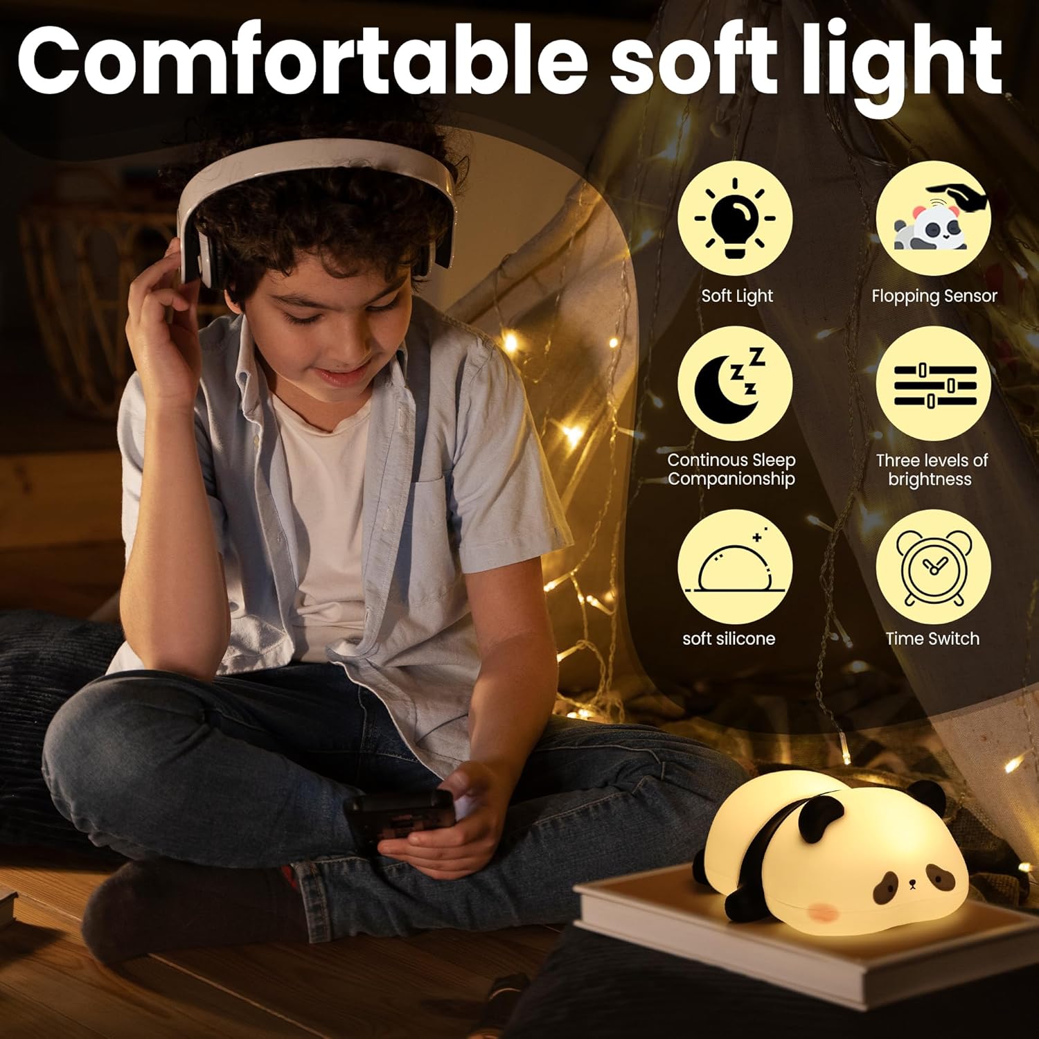 Kids Sleeping Panda Touch Silicone Night Lamp – Rechargeable LED Bedside Lamp for Children's Bedroom, Romantic Decor, Valentine Day Gift, Love Gift for Her, Couple Gift - Image 2